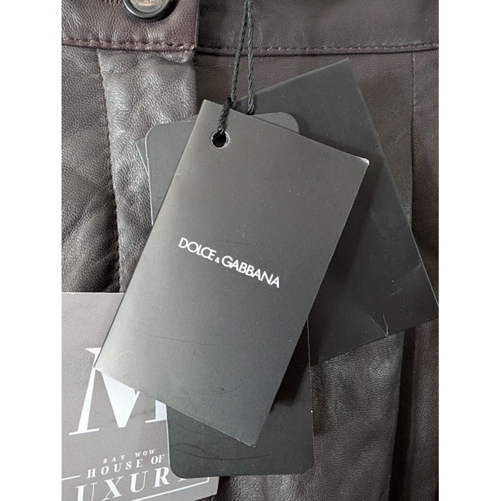 DOLCE GABBANA Leather Pleated High Waisted Trousers Pants Women Made in Italy 42 - Picture 8 of 14